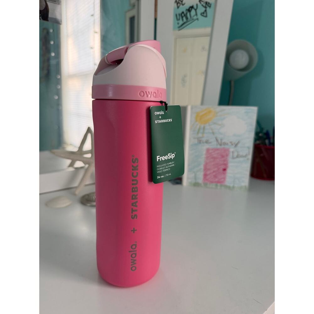 Starbucks Pink Owala Strawberry 24oz Stainless Steel Water Bottle/Tumbler - Picture 8 of 9